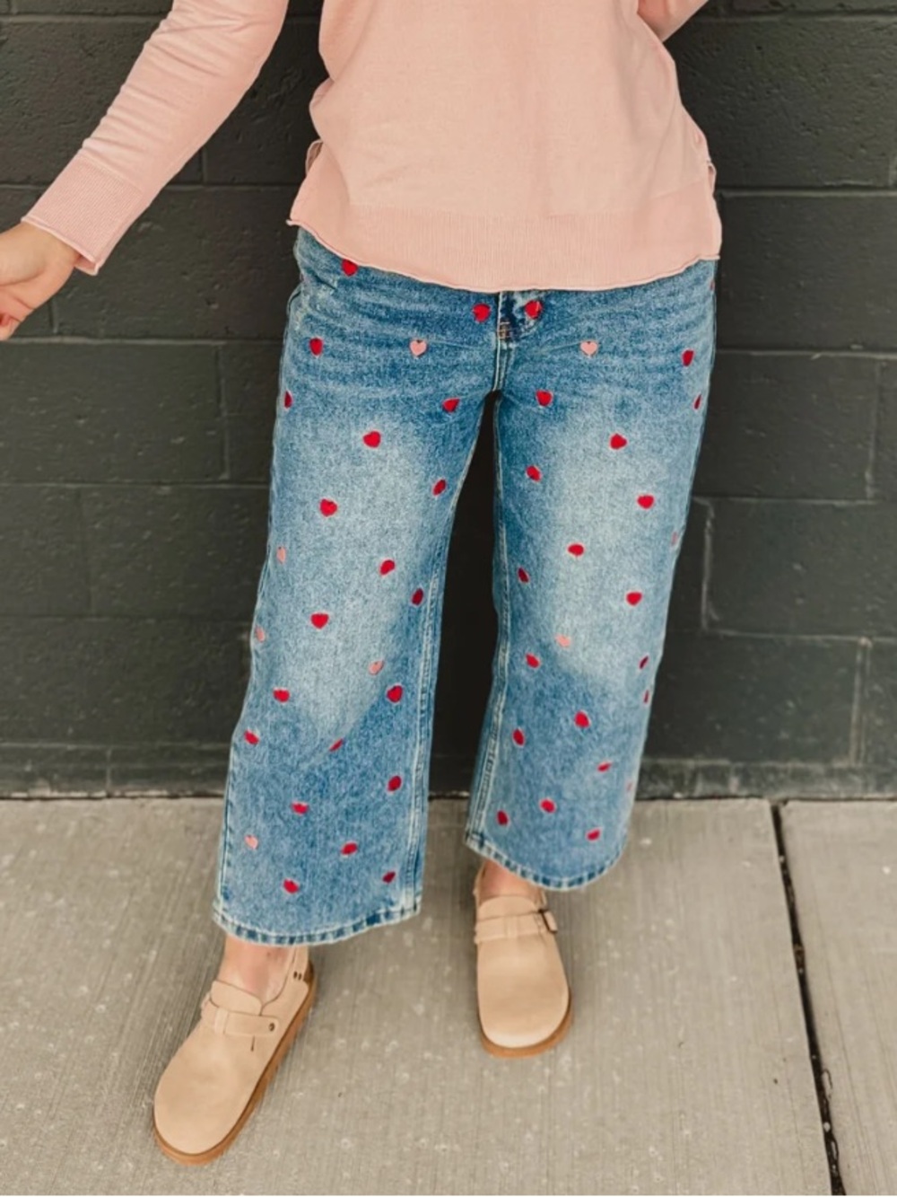 Oli & Hali Washed Heart Embroidered Boyfriend Jeans
